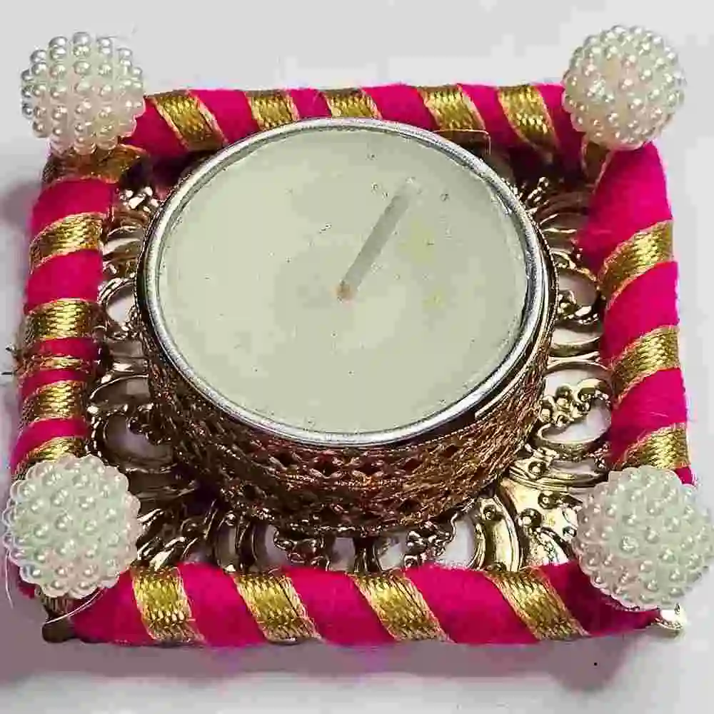 Elegant square pearl T light holder for festive table